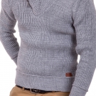 G.B.D. Strickpullover Schalkragen Grobstrick Pullover Strickjacke Grau/Weiß NEU