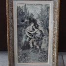 ancienne soie tissée (st etienne) encadrée (scène romantique)