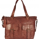 ECHT Ledertasche Henkeltasche Schultertasche FlechtOptik Geflochten BRAUN Neu