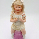 Antique Gebruder Heubach Girl On a Stool Bisque China Figure Shutze Marke