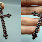 SSGH Antik Trachten Schmuck Anhänger KREUZ böhmischer Granat TOP 800 Silber RARE
